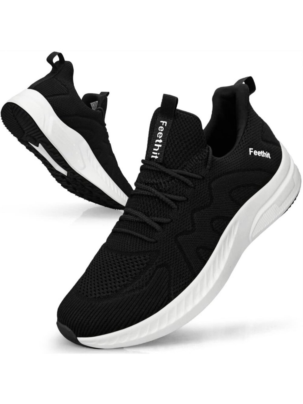 Men Black White Non Slip Walking Lightweight Breathable Slip on Athletic Sneaker